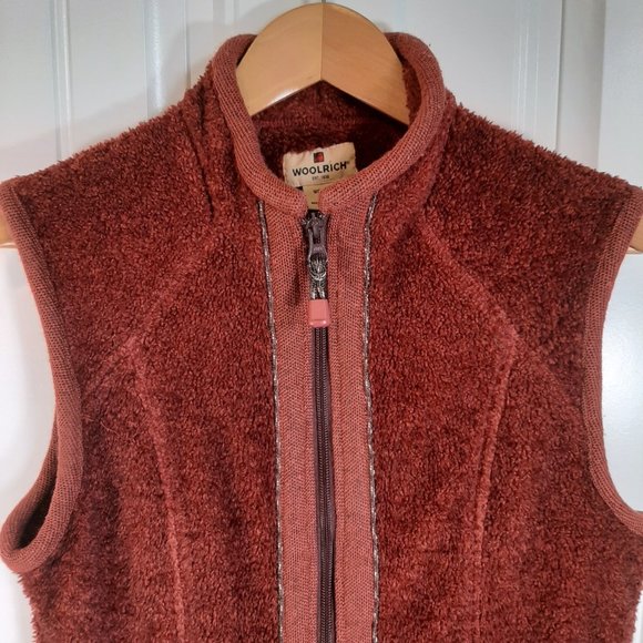 Woolrich Women's Brick Red Faux Shearling Full Zip Vest SZ S - Picture 2 of 10